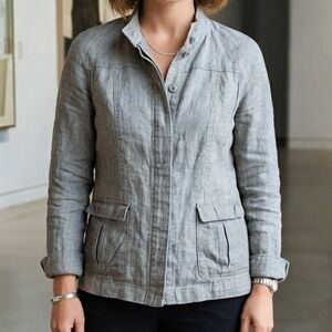 NWT Eileen Fisher Linen Shirt Jacket in Lagenlook Gray Sz XS